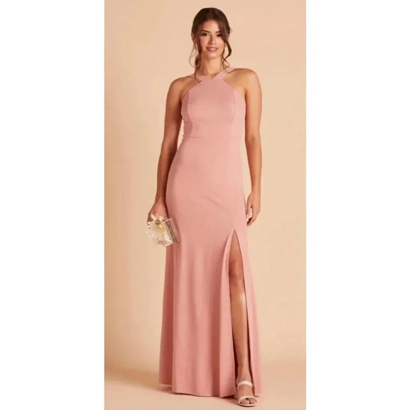 Women's Birdy Grey Dress XS Pink Gene Crepe Dusty Rose Formal Leg Slit Blush 219 - Picture 1 of 12